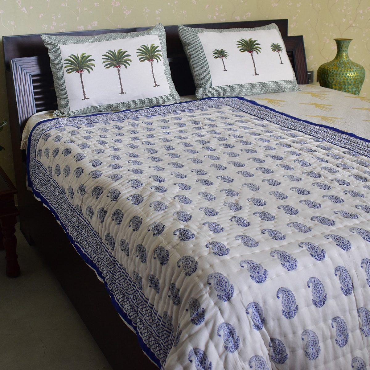 Hand Block Printed Cotton Twin Size Quilt 808181