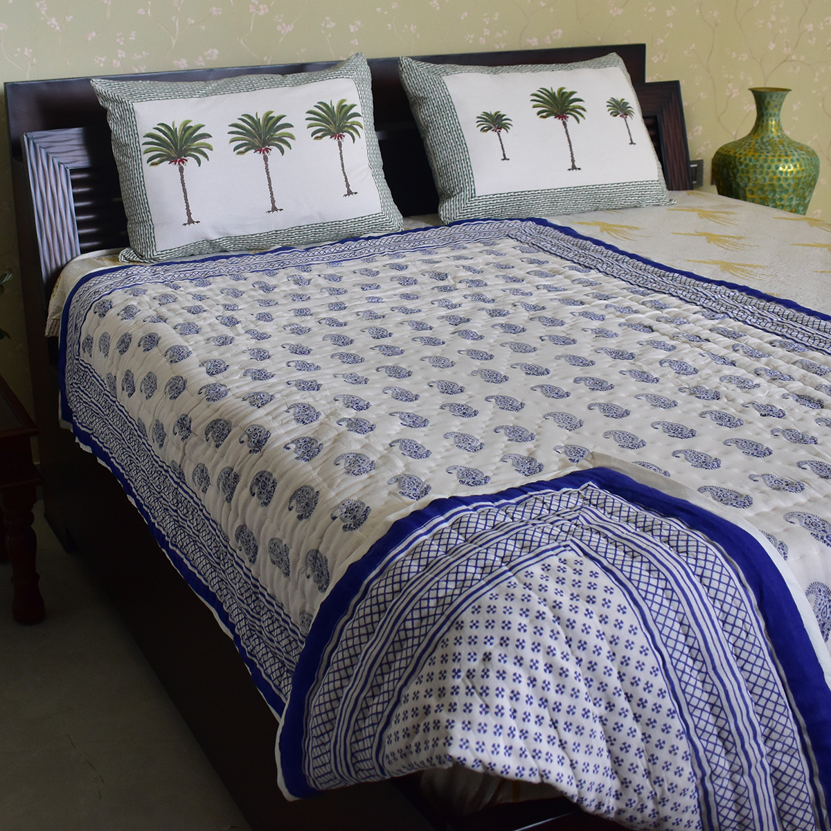 Hand Block Printed Cotton Twin Size Quilt  808181