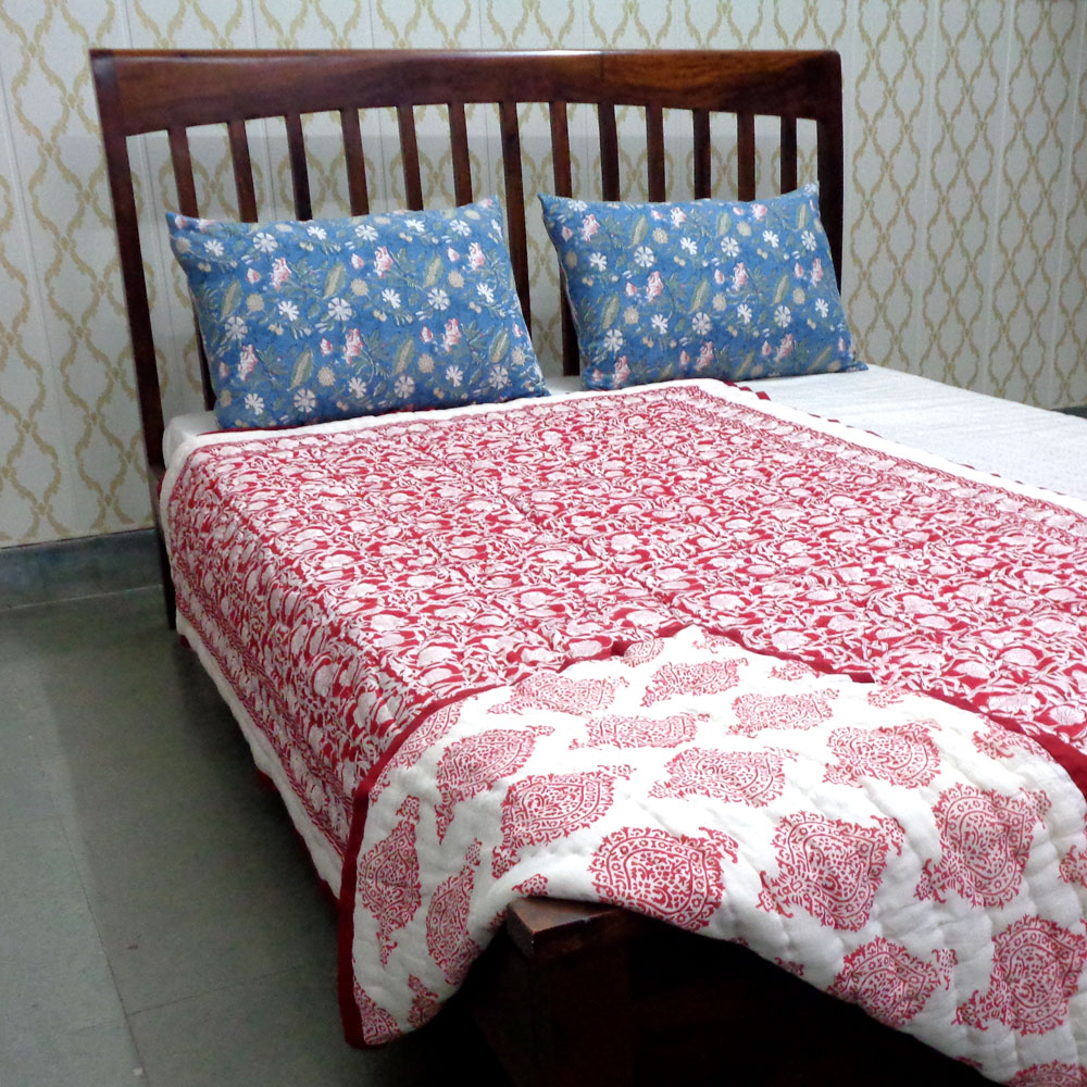 Hand Block Printed Cotton Twin Size Quilt Bauhaus Lolipop 502191