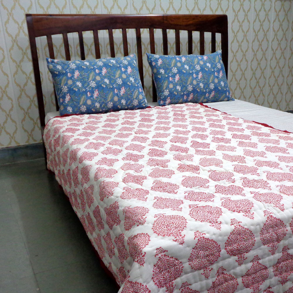 Hand Block Printed Cotton Twin Size Quilt Bauhaus Lolipop 502191