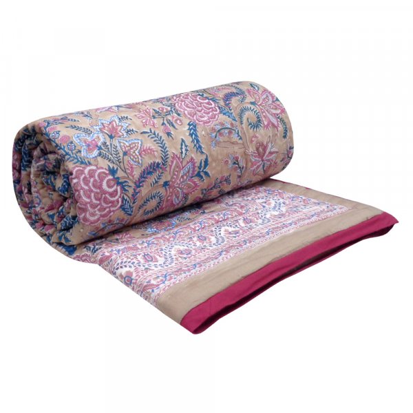 Image of Hand Block Printed Cotton Twin Size Quilt | Bela Maroon 303588