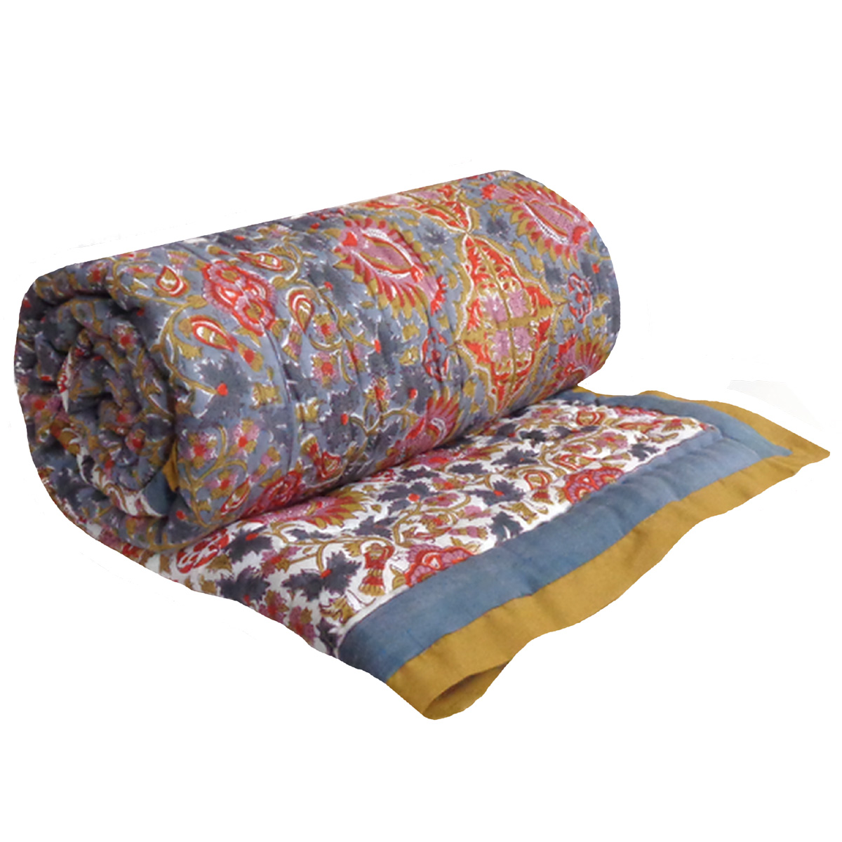 Hand Block Printed Cotton Twin Size Quilt Bird Of Paradise Gud 204347