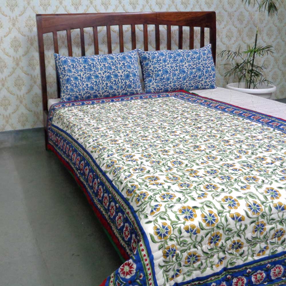 Hand Block Printed Cotton Twin Size Quilt Chakri Red Gud 101748