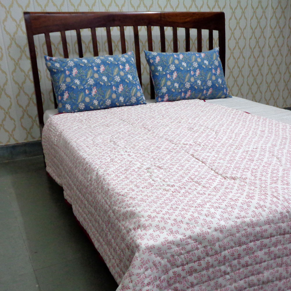 Hand Block Printed Cotton Twin Size Quilt  Cross Lolipop 103349