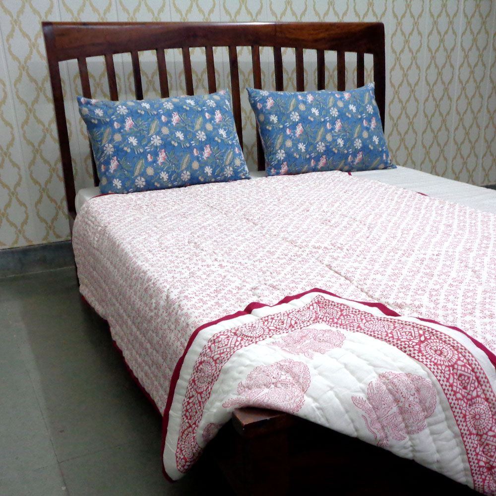 Hand Block Printed Cotton Twin Size Quilt  Cross Lolipop 103349