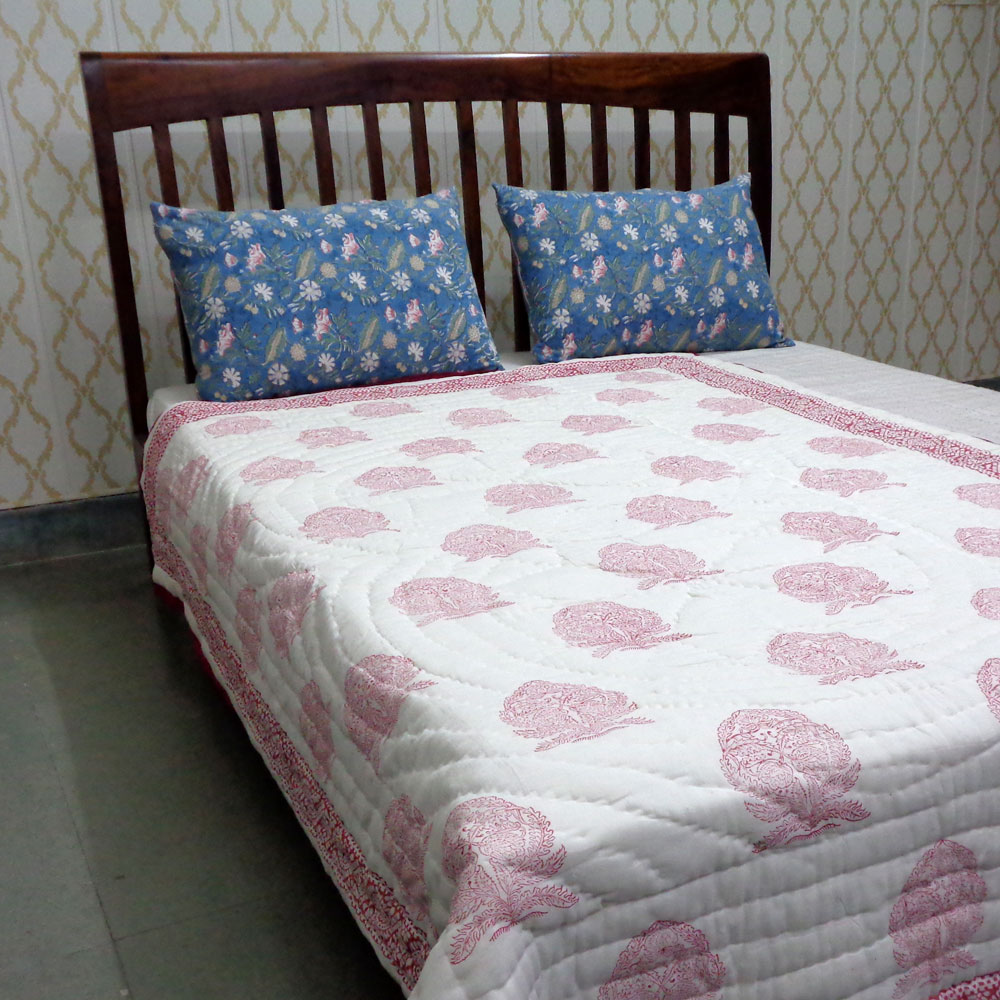 Hand Block Printed Cotton Twin Size Quilt  Cross Lolipop 103349