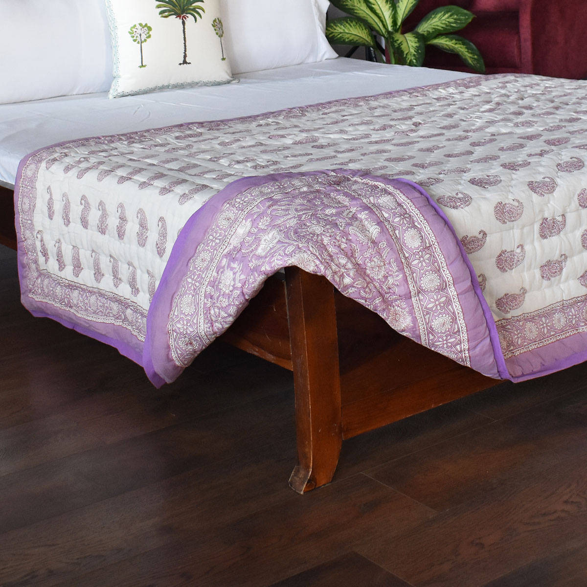 Hand Block Printed Cotton Twin Size Quilt Dazzling Violet Palace 251208