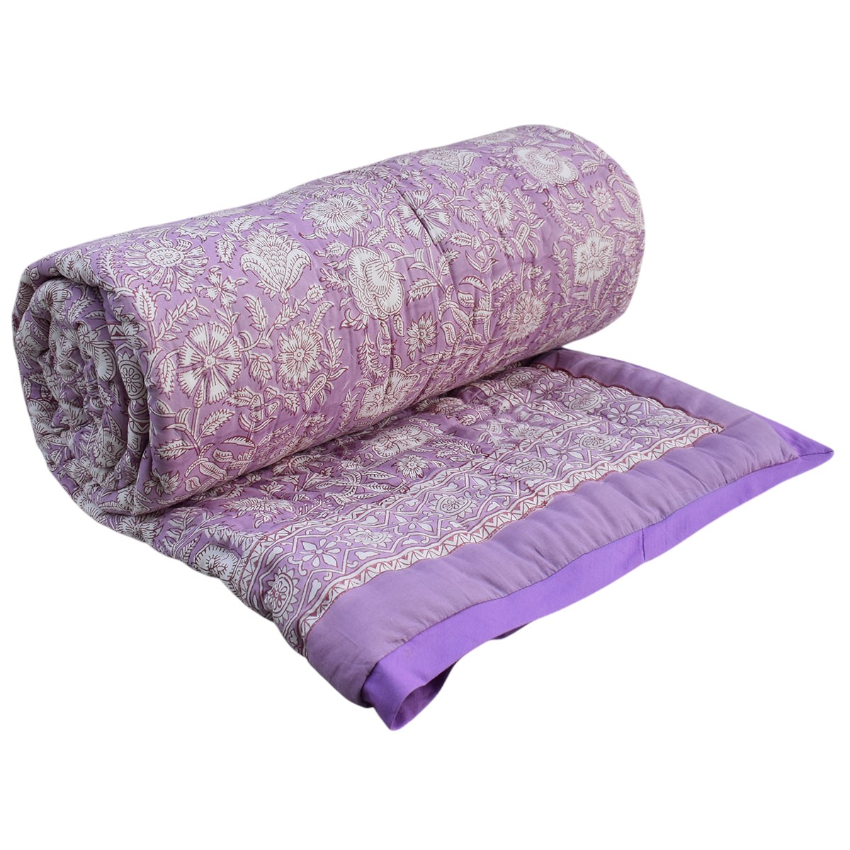 Hand Block Printed Cotton Twin Size Quilt Dazzling Violet Palace 251208
