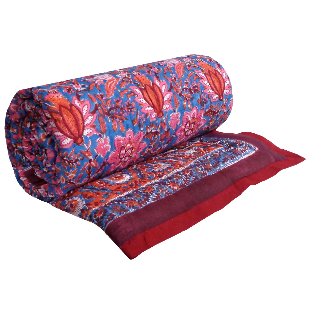 Hand Block Printed Cotton Twin Size Quilt Firdaus Gud 204865 Sort Order 901