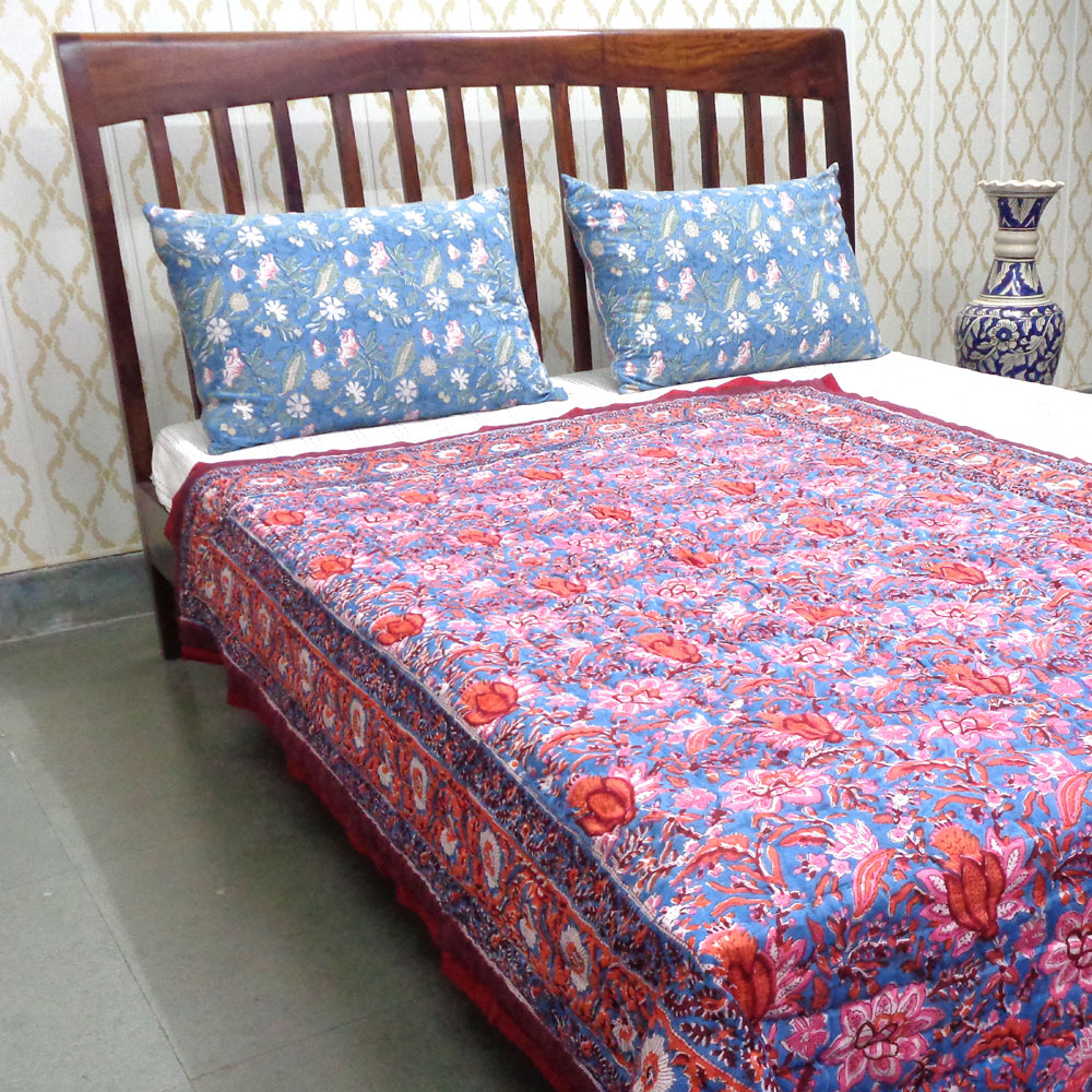 Hand Block Printed Cotton Twin Size Quilt Firdaus Gud 204865 Sort Order 901