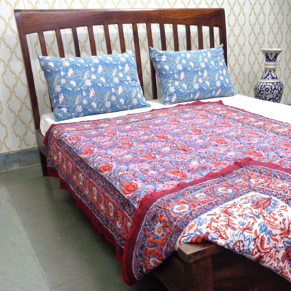 Hand Block Printed Cotton Twin Size Quilt Firdaus Gud 204865 Sort Order 901