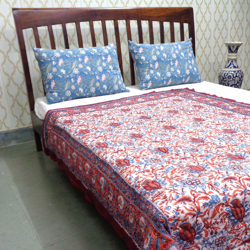 Hand Block Printed Cotton Twin Size Quilt Firdaus Gud 204865 Sort Order 901