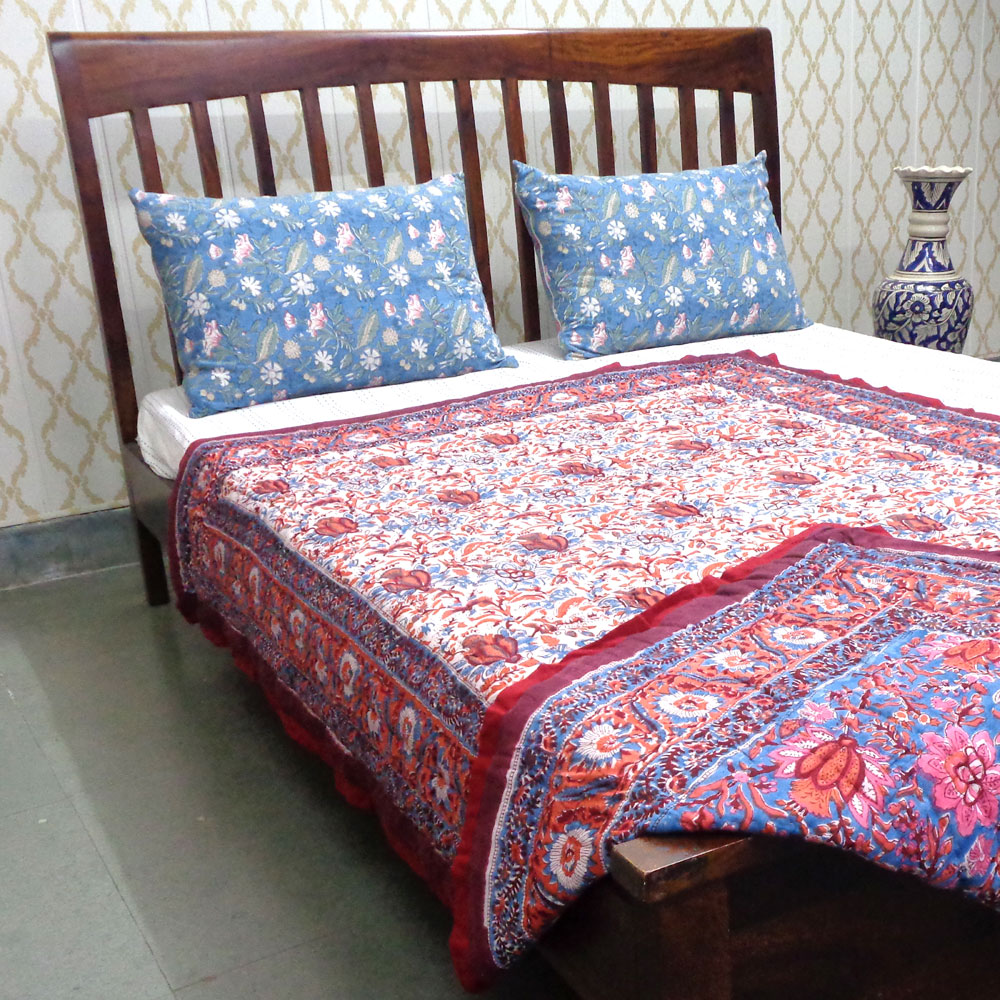 Hand Block Printed Cotton Twin Size Quilt Firdaus Gud 204865 Sort Order 901