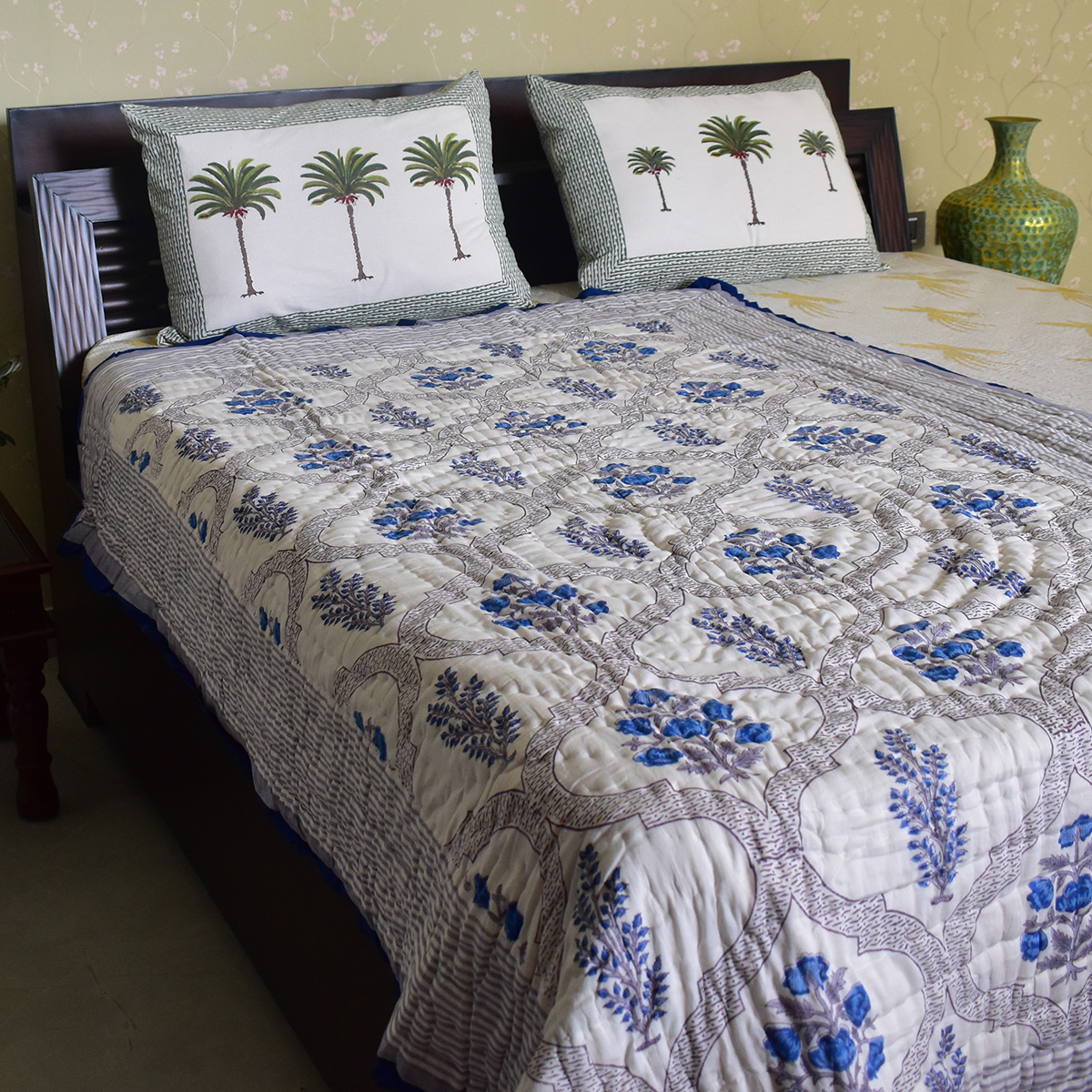Hand Block Printed Cotton Twin Size Quilt  Shehnaaz Boota 206961