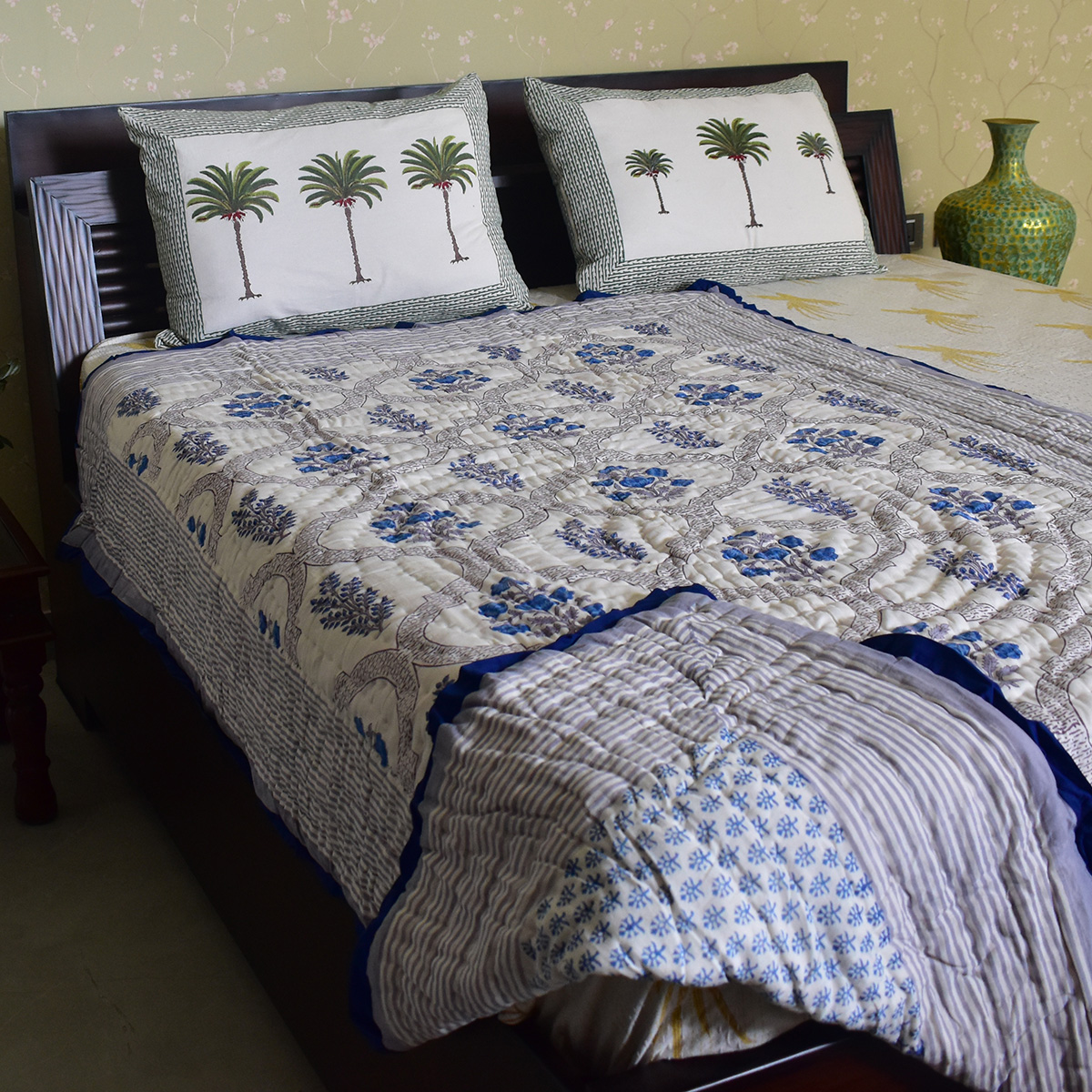 Hand Block Printed Cotton Twin Size Quilt  Shehnaaz Boota 206961