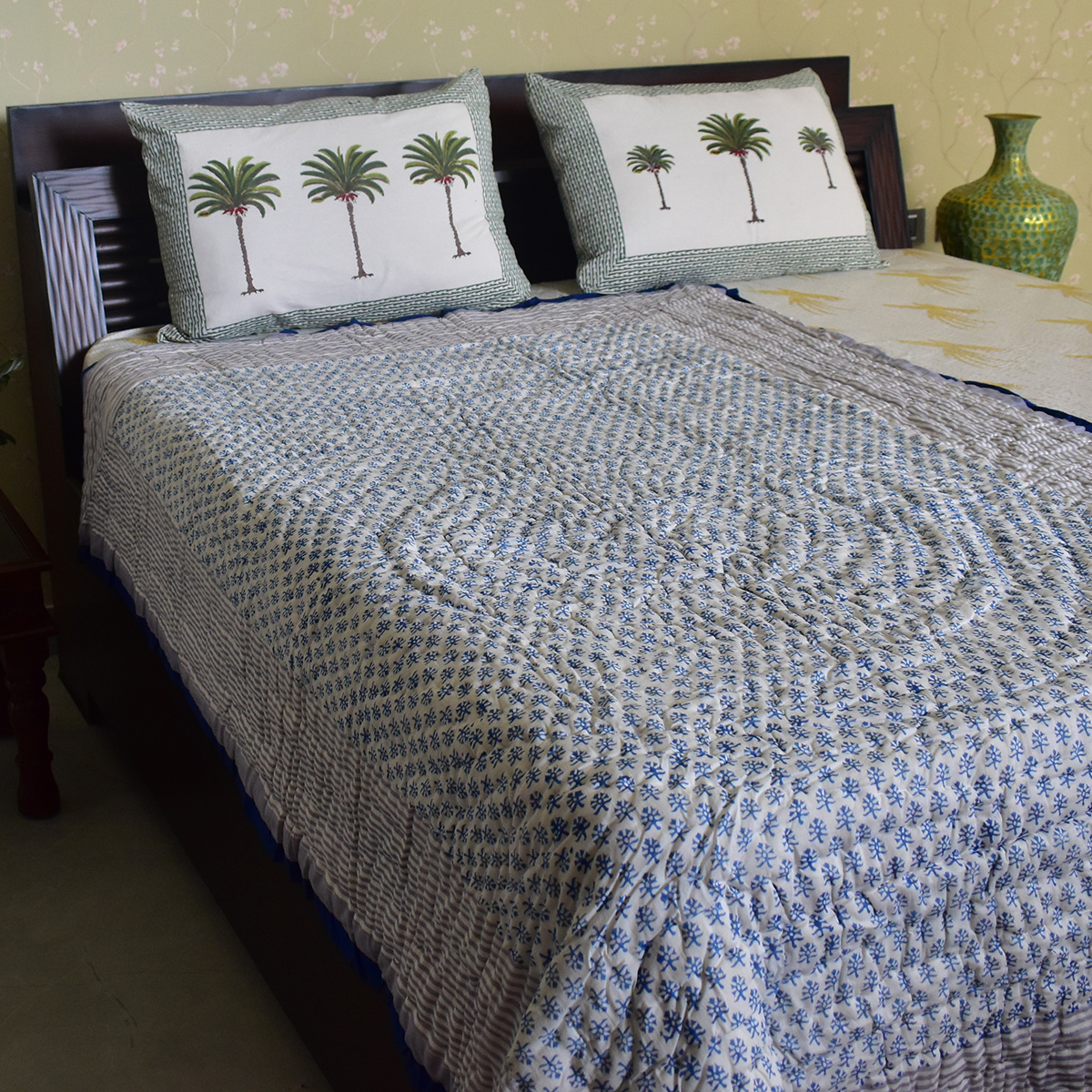 Hand Block Printed Cotton Twin Size Quilt  Shehnaaz Boota 206961