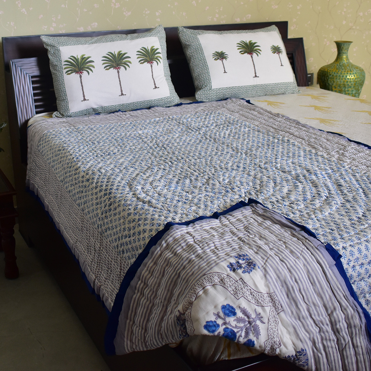 Hand Block Printed Cotton Twin Size Quilt  Shehnaaz Boota 206961