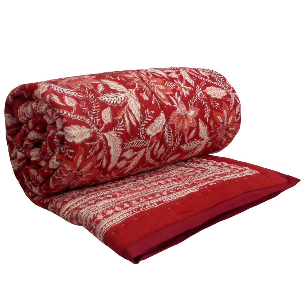 Hand  Block Printed Twin Size Quilt  Bossanova Red Gud 208858