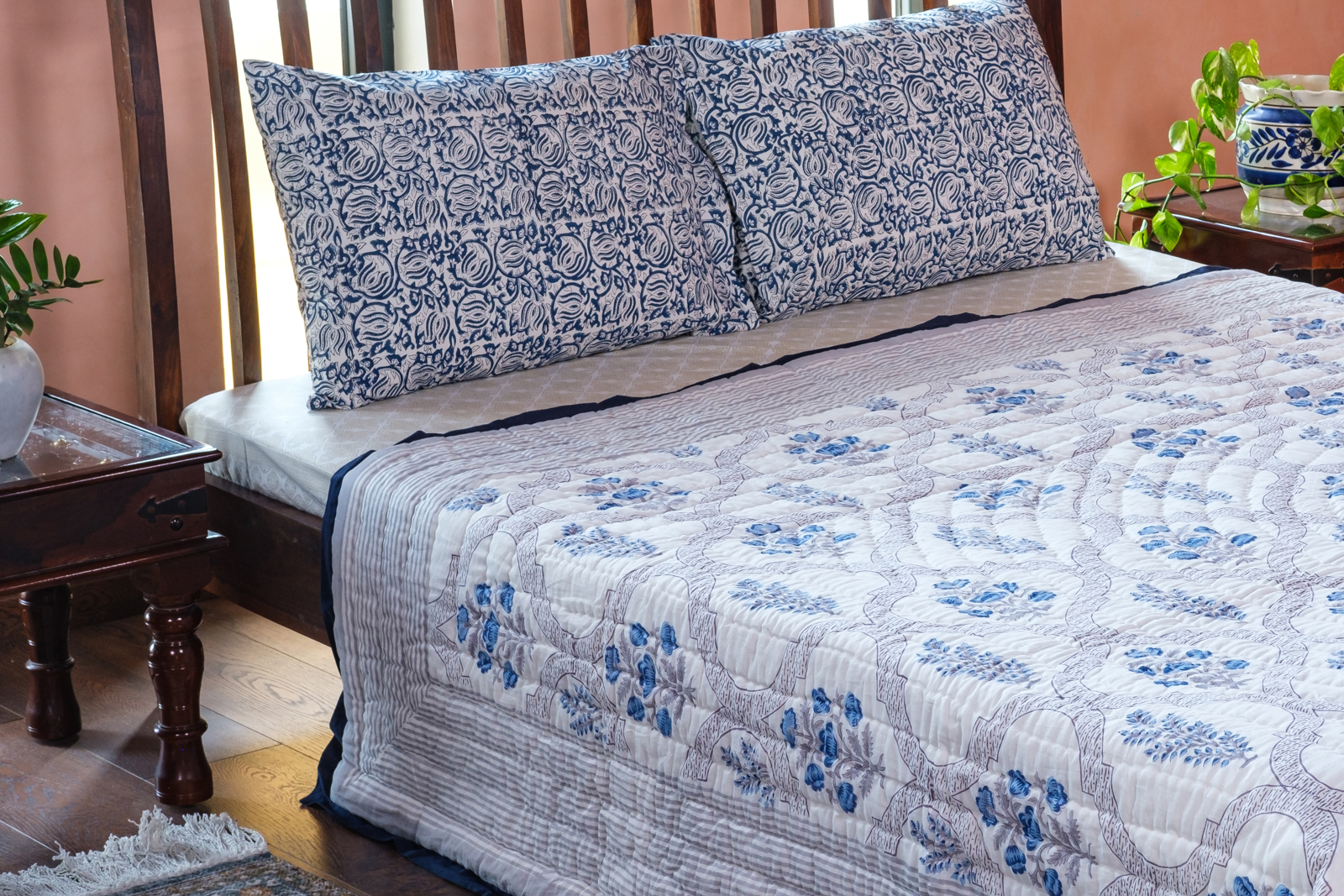 Hand Block Printed Cotton Queen Size Quilt Shehnaaz Boota 206961