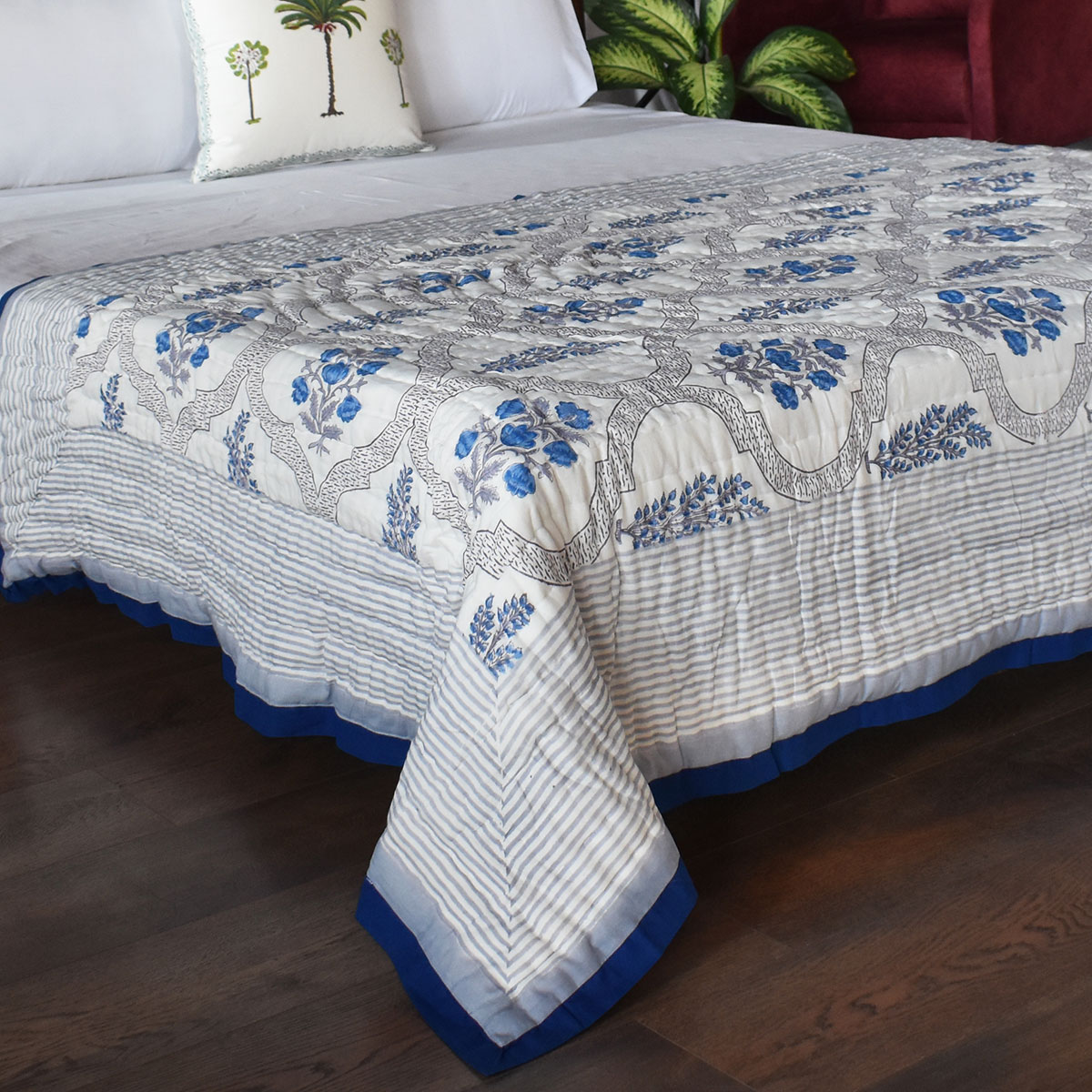 Hand Block Printed Cotton Twin Size Quilt Shehnaaz Boota 206961