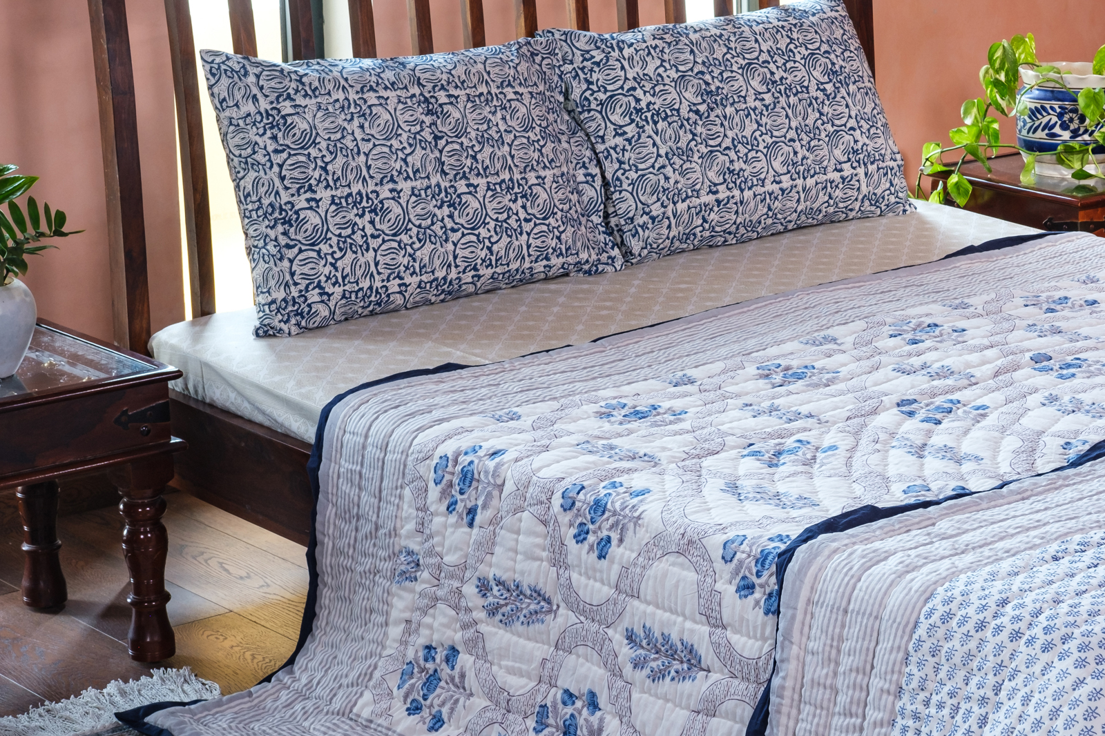 Hand Block Printed Cotton Queen Size Quilt Shehnaaz Boota 206961