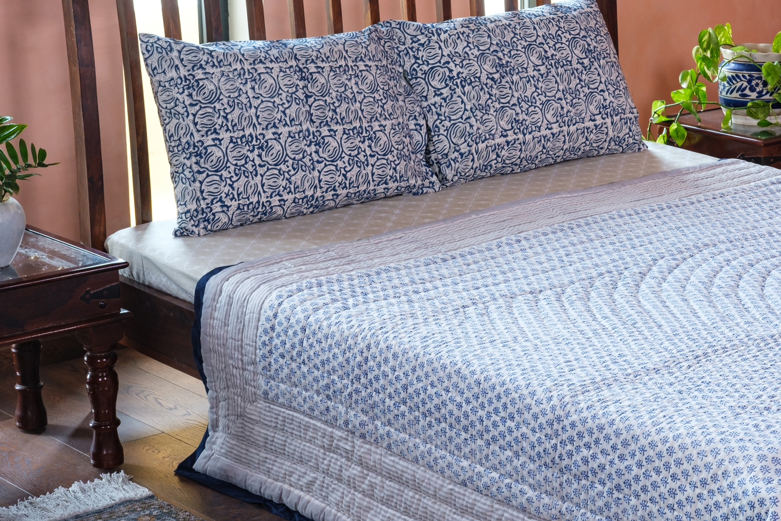 Hand Block Printed Cotton Queen Size Quilt Shehnaaz Boota 206961