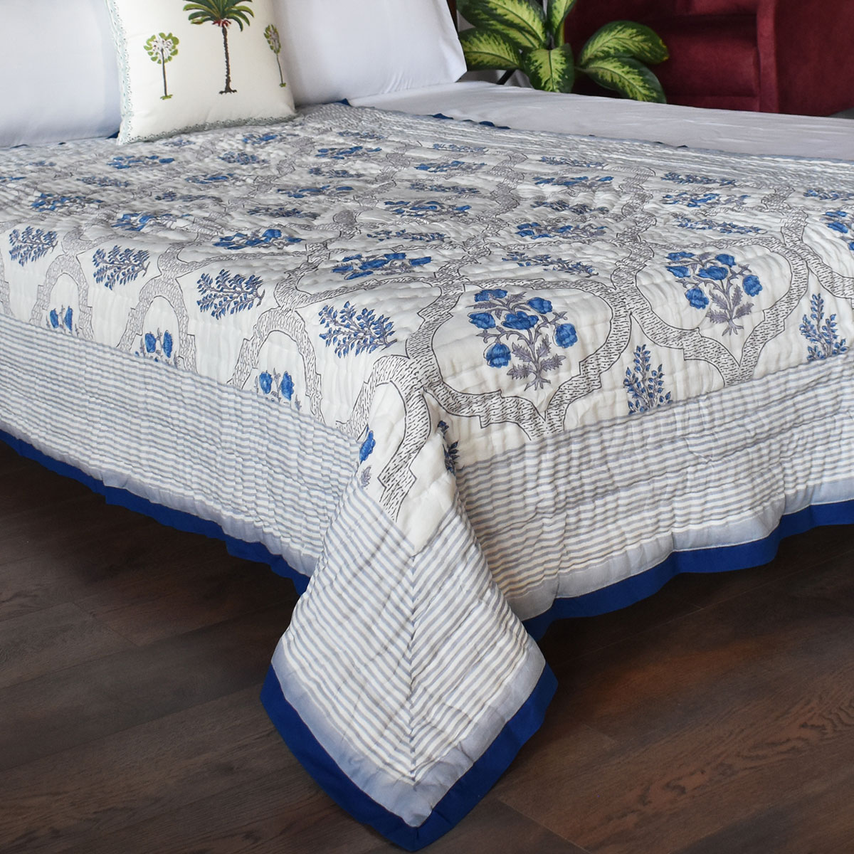 Hand Block Printed Cotton Twin Size Quilt Shehnaaz Boota 206961