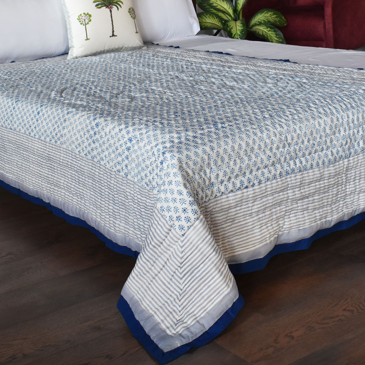 Hand Block Printed Cotton Twin Size Quilt  Shehnaaz Boota 206961