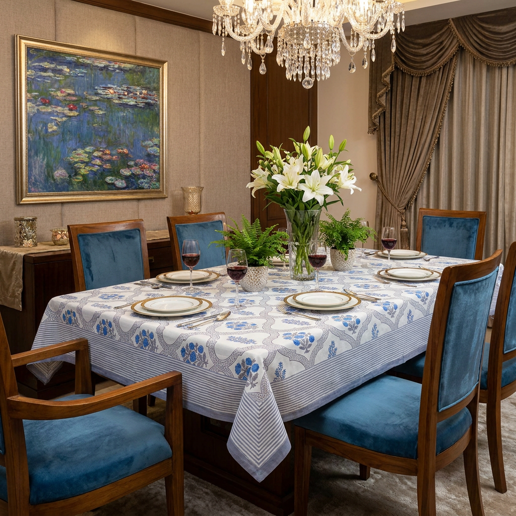 Square Tablecloth in Cotton Hand Block Printed Cotton Tablecloth 220x220 cms Shehnaaz Boota 206961