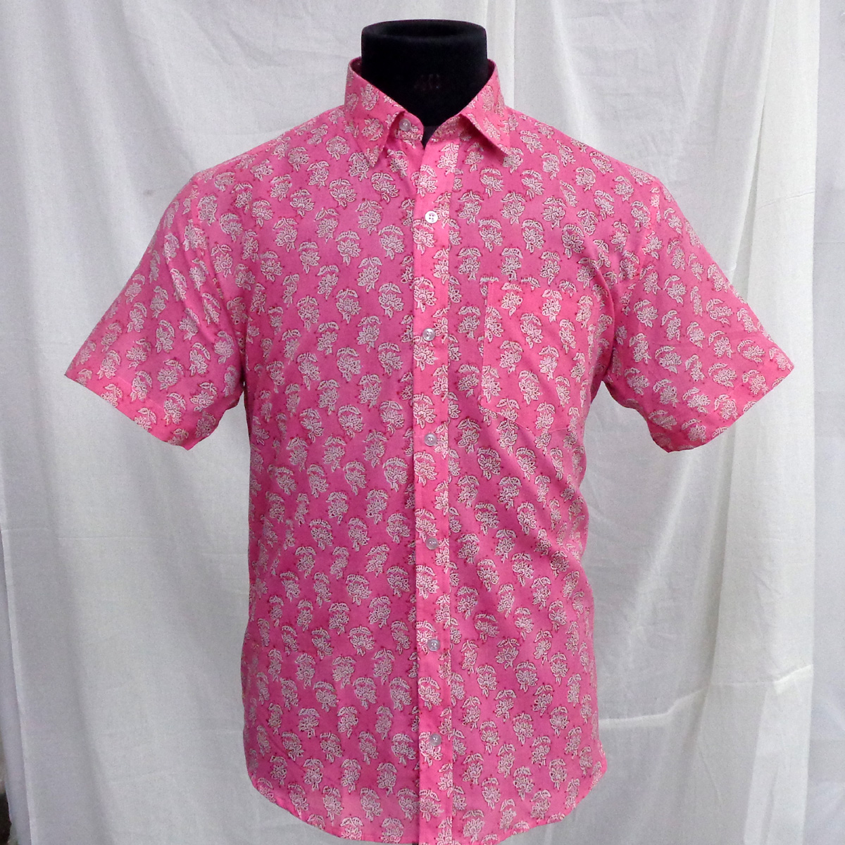 Hand Block Printed Mens Shirt Boota Candy White 103503