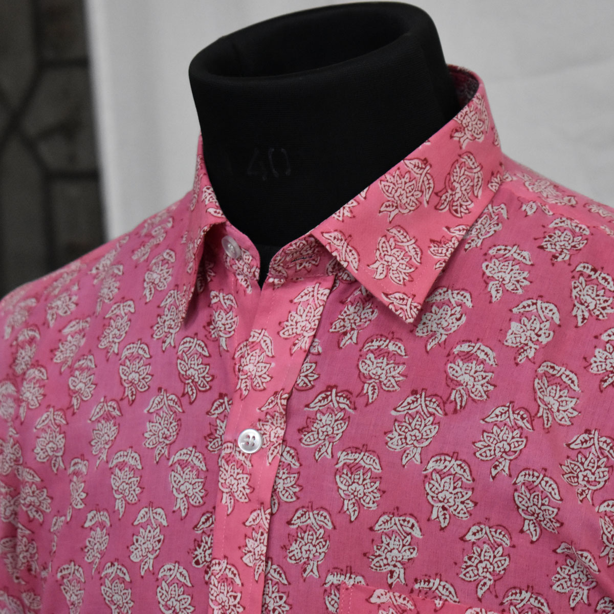 Hand Block Printed Mens Shirt Boota Candy White 103503