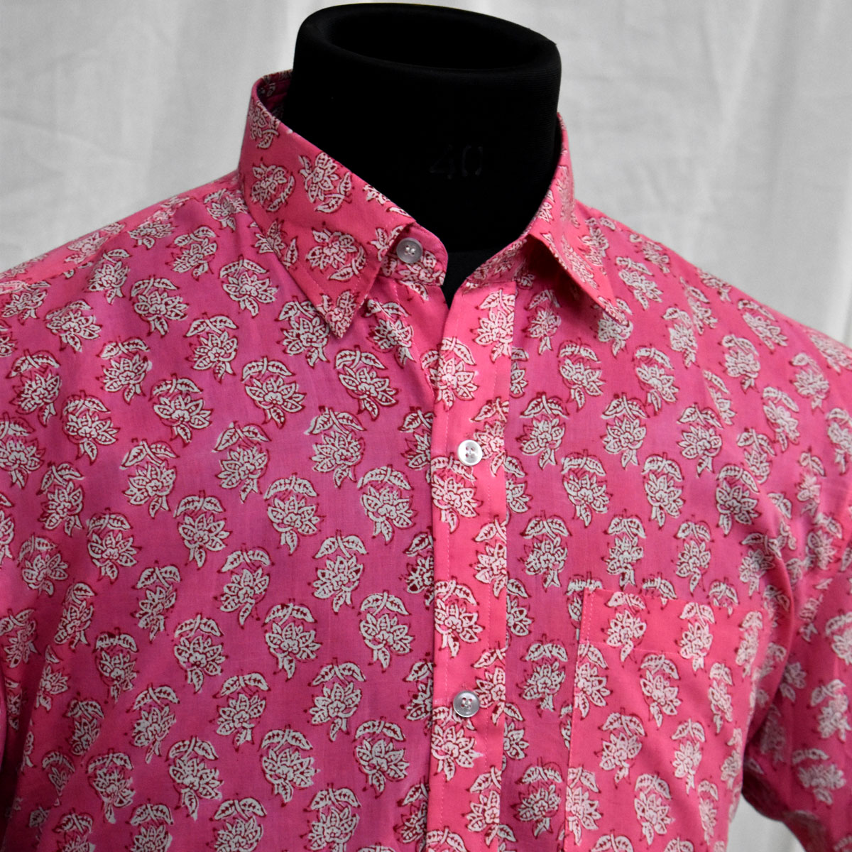 Hand Block Printed Mens Shirt Boota Candy White 103503
