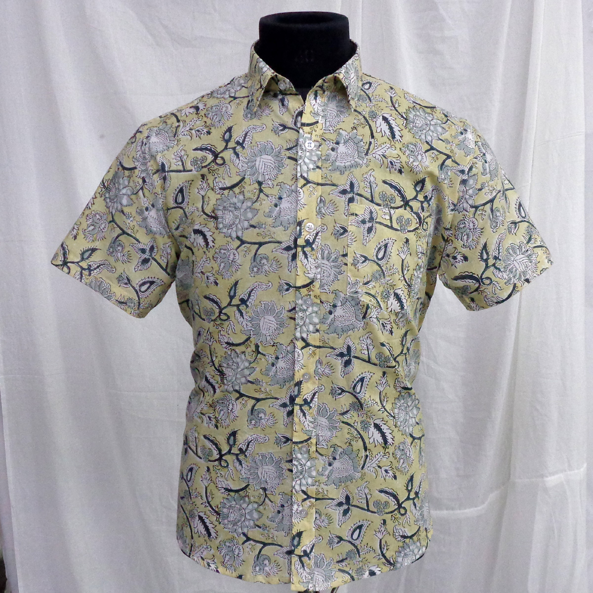 Hand Block Printed Mens Shirt Hay Flower 103525