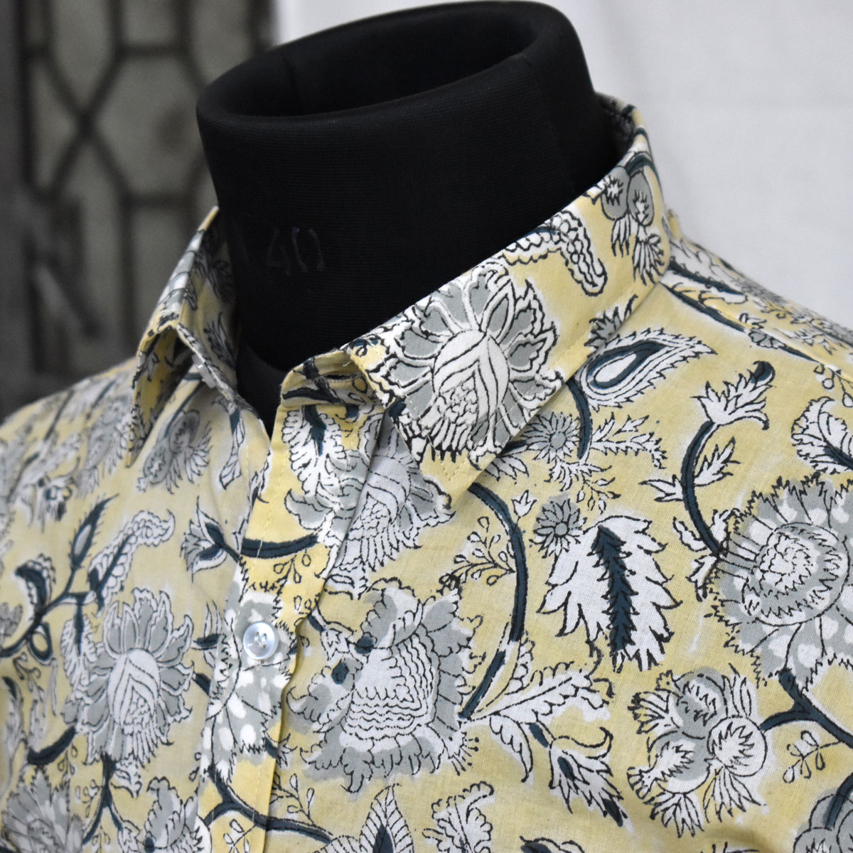 Hand Block Printed Mens Shirt Hay Flower 103525