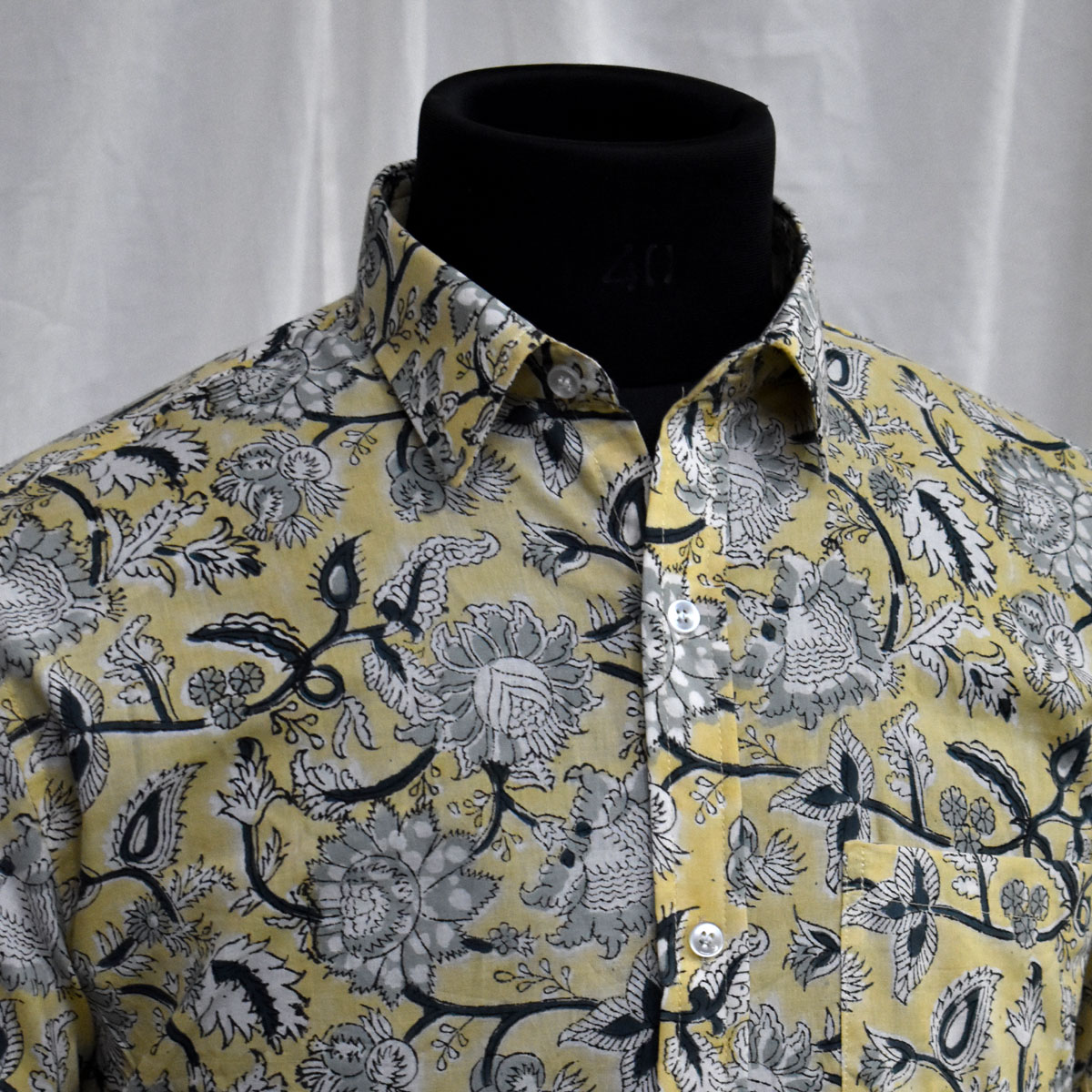 Hand Block Printed Mens Shirt Hay Flower 103525