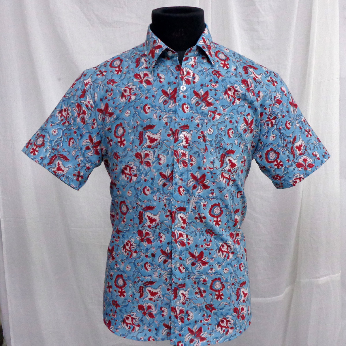 Hand Block Printed Mens Shirt Heritage Blue 103523