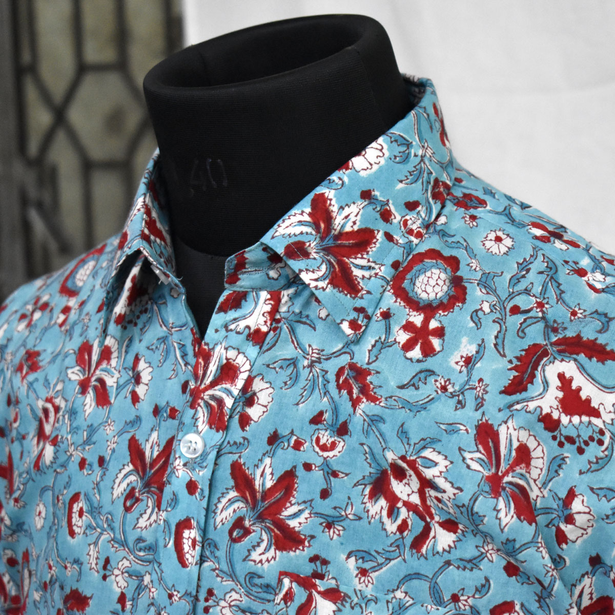 Hand Block Printed Mens Shirt Heritage Blue 103523