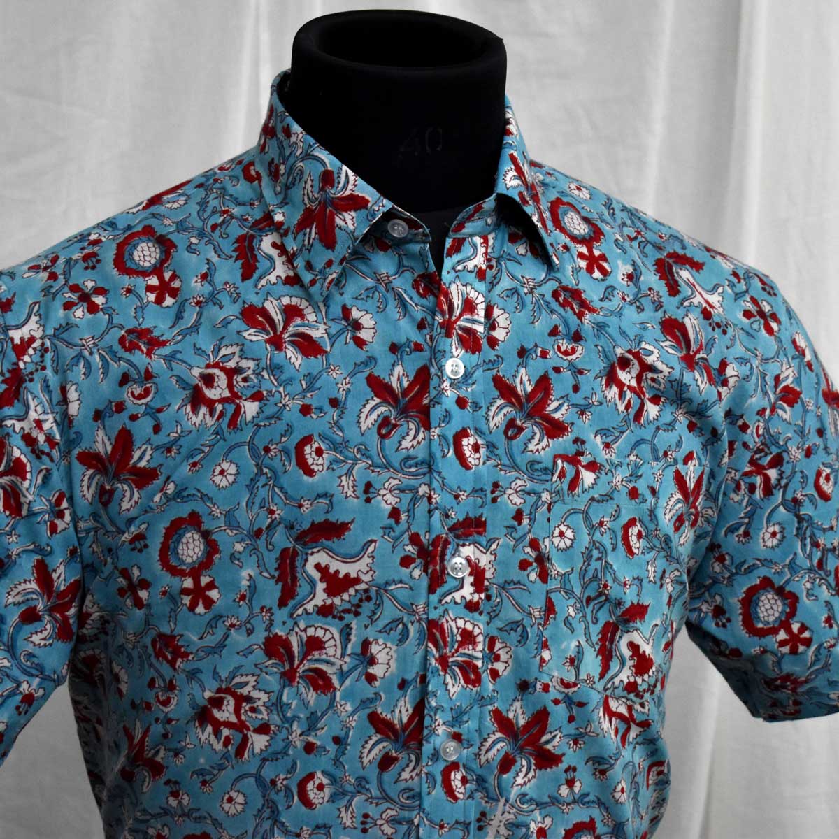 Hand Block Printed Mens Shirt Heritage Blue 103523
