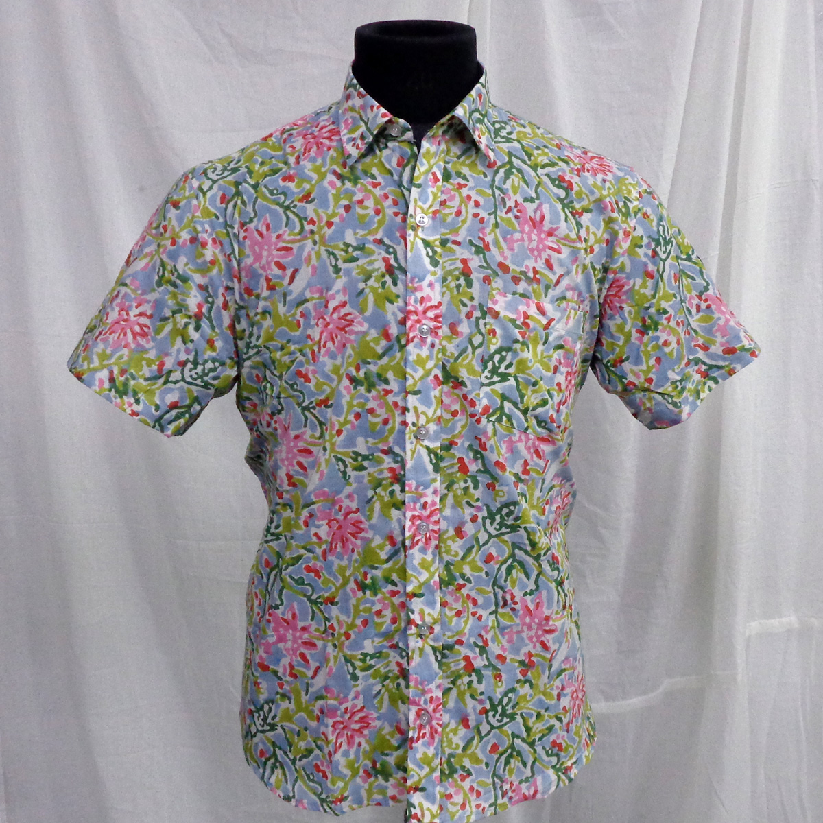 Hand Block Printed Mens Shirt Pastel Flower 103501