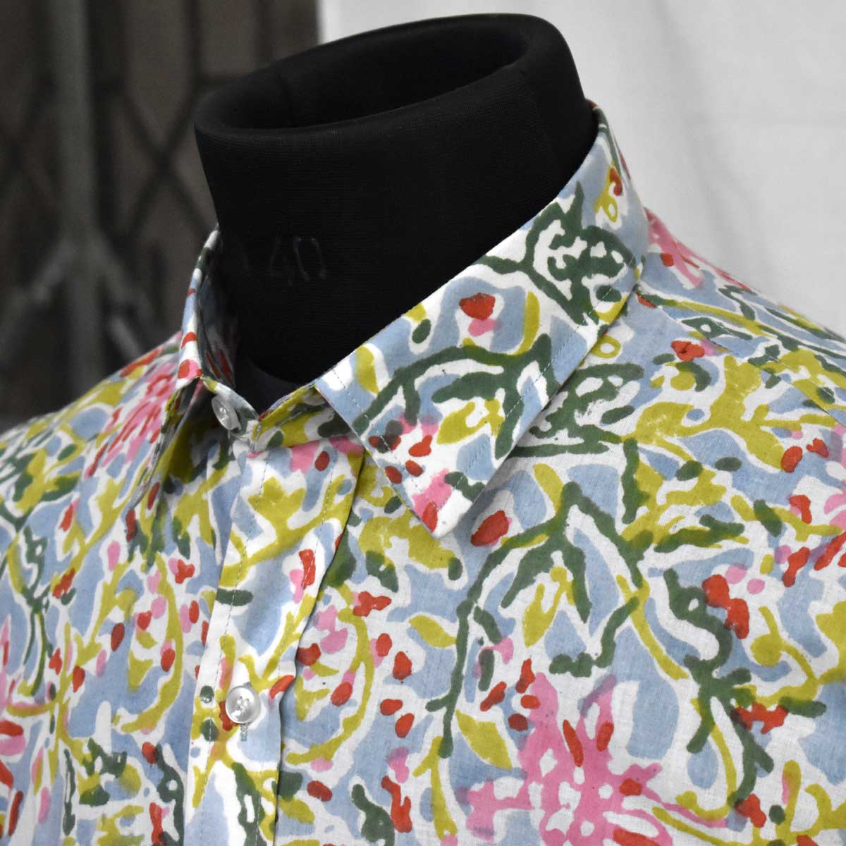 Hand Block Printed Mens Shirt Pastel Flower 103501