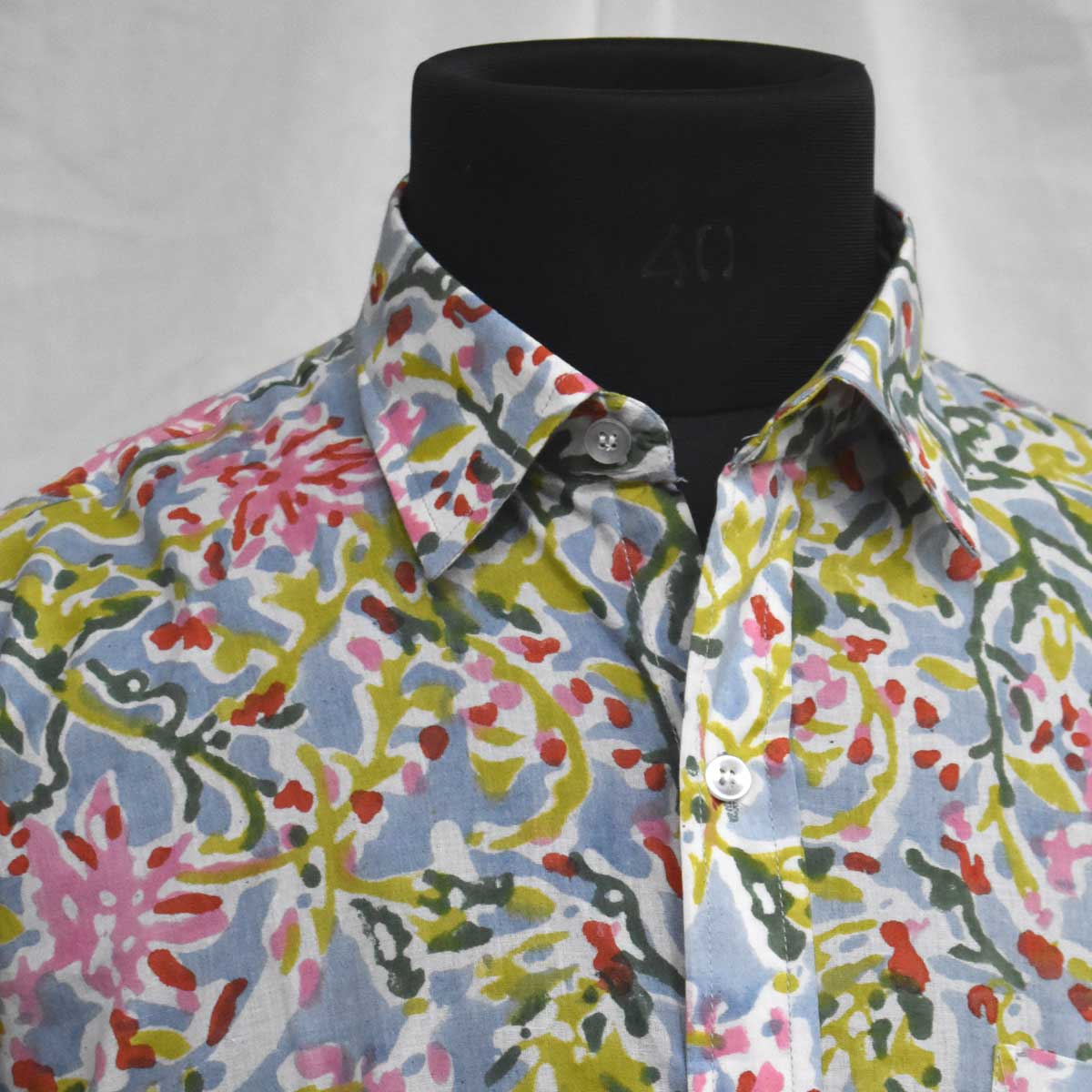 Hand Block Printed Mens Shirt Pastel Flower 103501