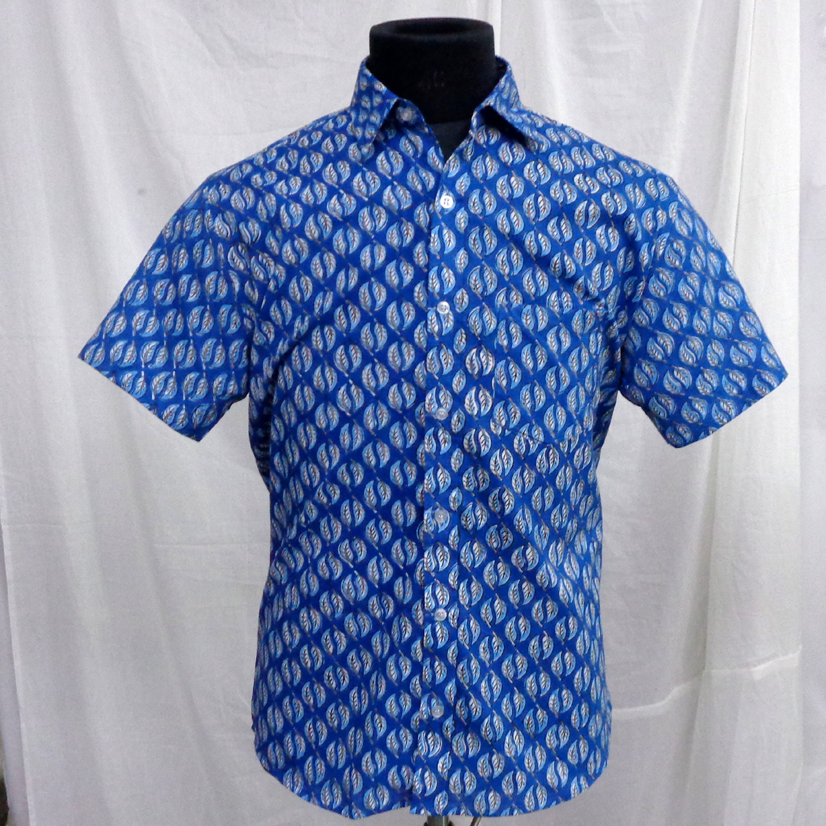 Hand Block Printed Mens Shirt Patti Blue 103520