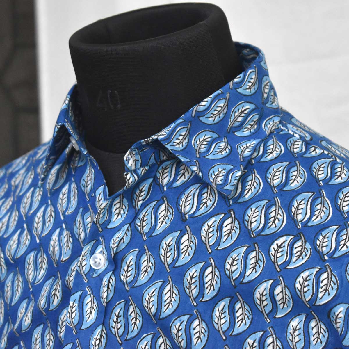 Hand Block Printed Mens Shirt Patti Blue 103520