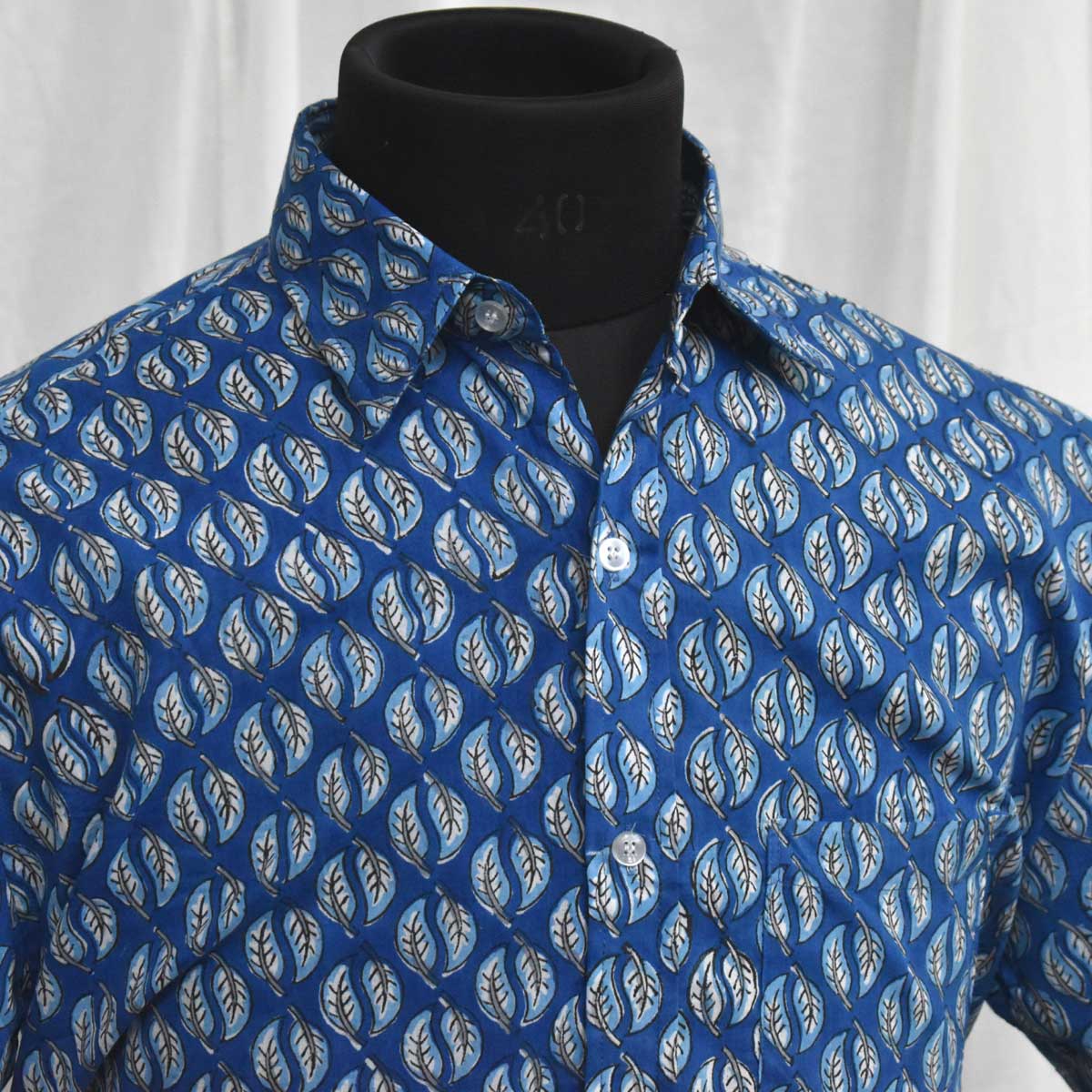 Hand Block Printed Mens Shirt Patti Blue 103520
