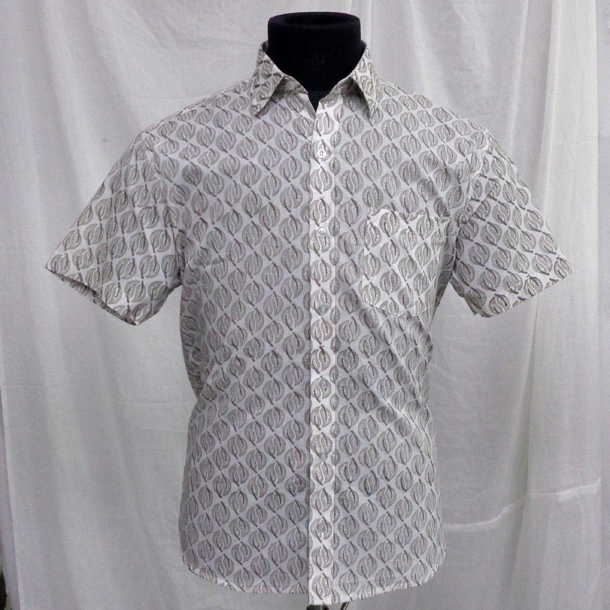 Hand Block Printed Mens Shirt Patti Dove Grey 103522