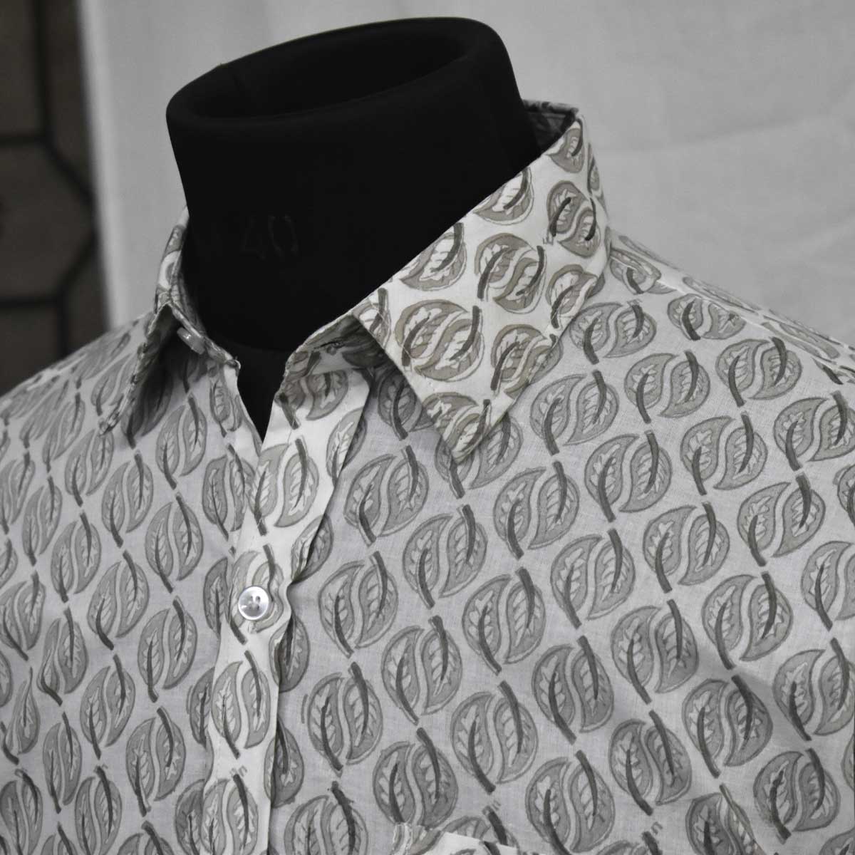 Hand Block Printed Mens Shirt Patti Dove Grey 103522