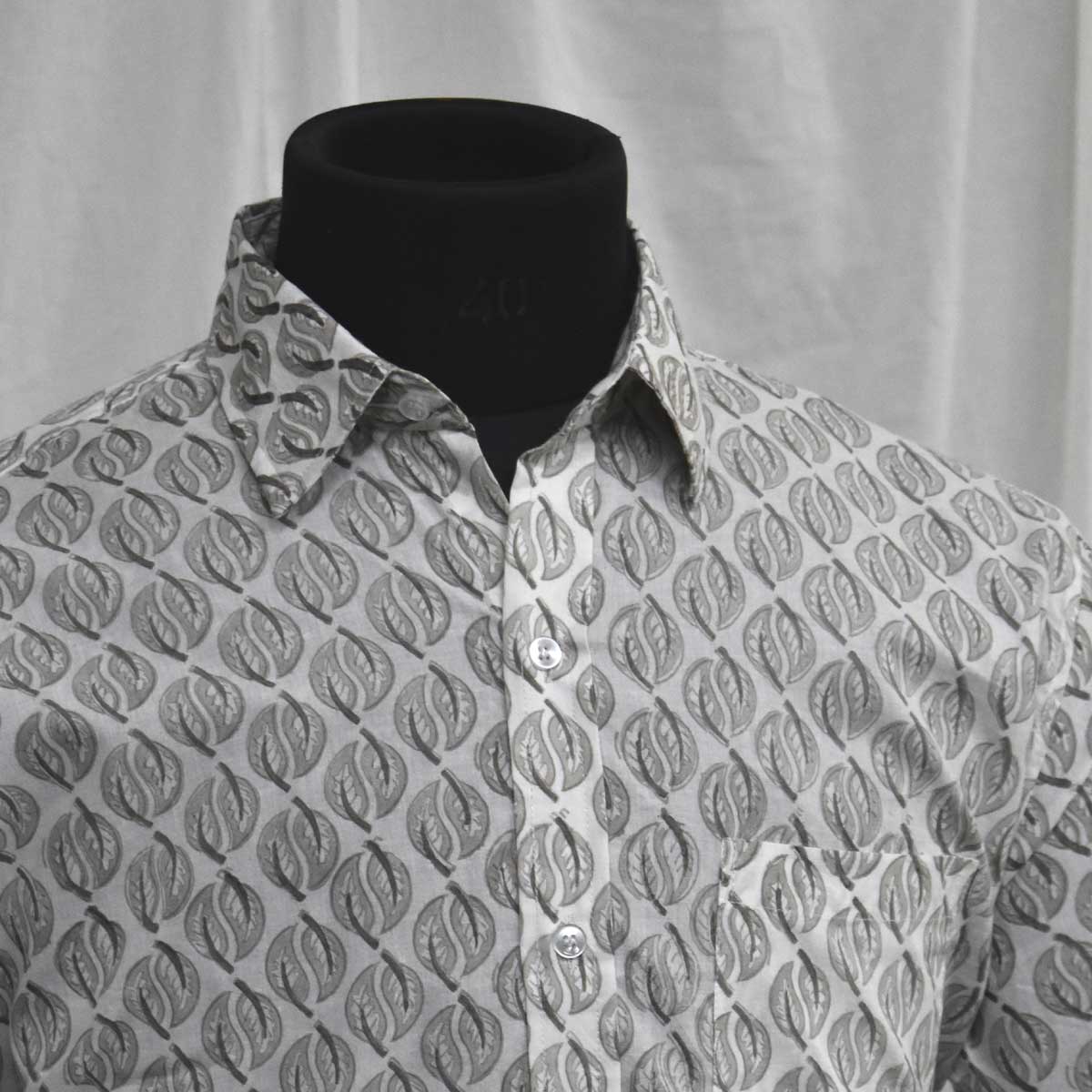 Hand Block Printed Mens Shirt Patti Dove Grey 103522