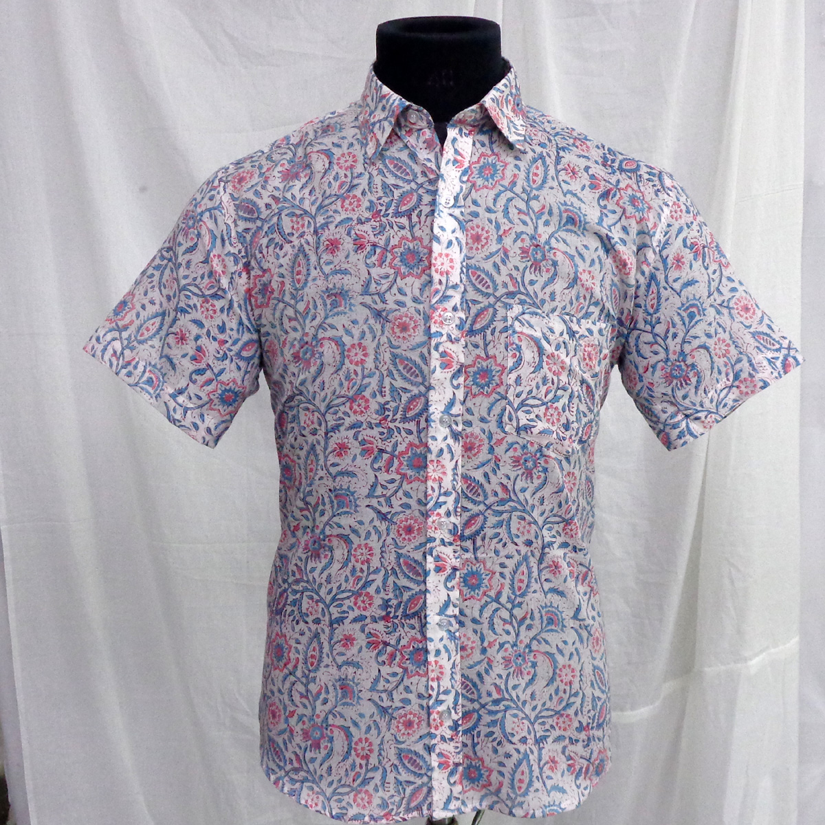 Hand Block Printed Mens Shirt Rukmani Maroon Open 620608