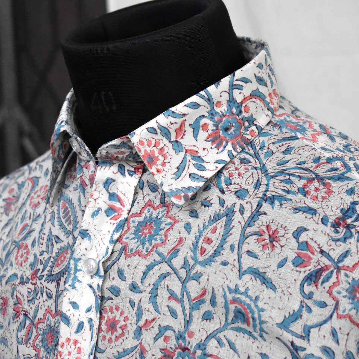 Hand Block Printed Mens Shirt Rukmani Maroon Open 620608