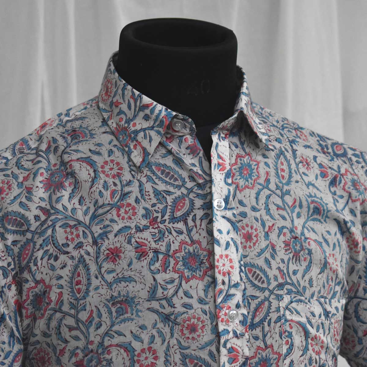 Hand Block Printed Mens Shirt Rukmani Maroon Open 620608